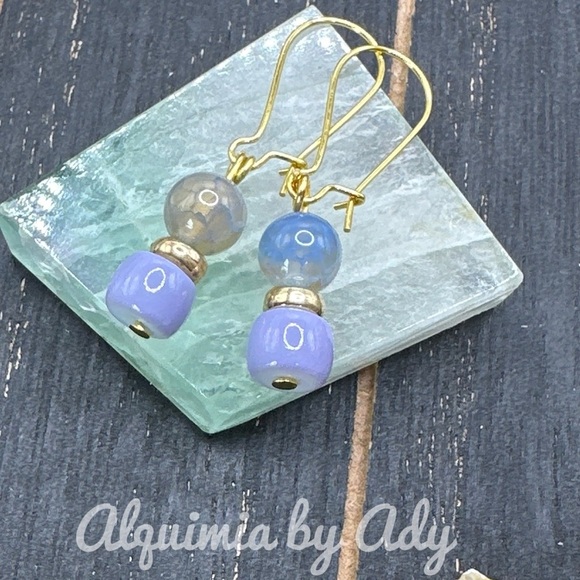 Alquimia Gold and Blue Earrings with Dangle Design blue agate - Picture 1 of 1